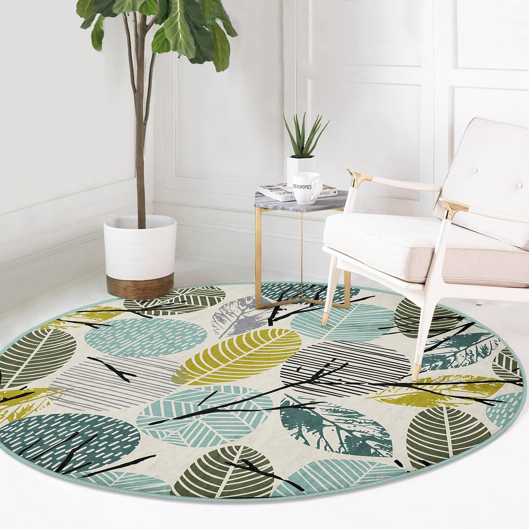 Abstract Round Rug|Non-Slip Round Carpet|Leaf Print Carpet|Abstract Area Rug|Colorful Home Decor|Housewarming Farmhouse Multi-Purpose Mat