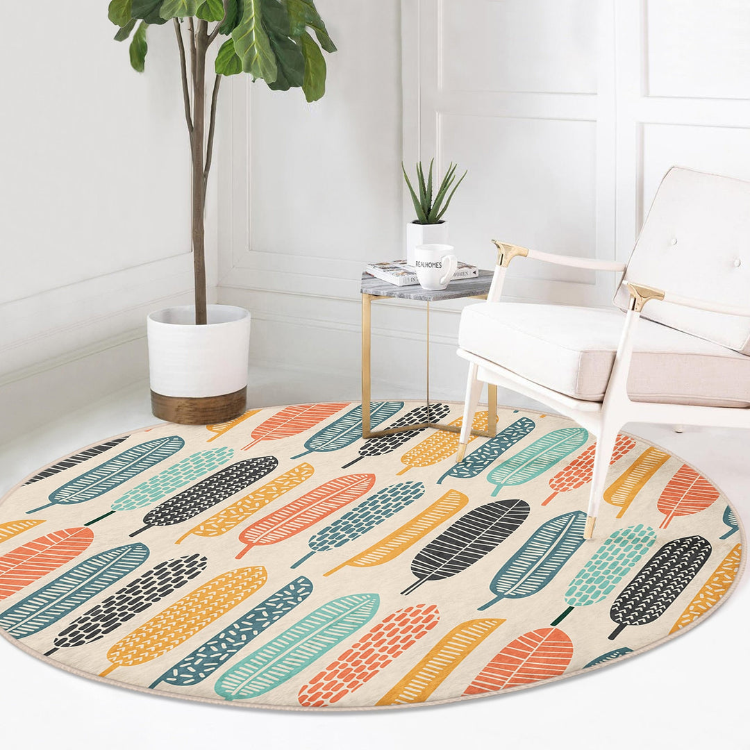 Abstract Round Rug|Non-Slip Round Carpet|Leaf Print Carpet|Abstract Area Rug|Colorful Home Decor|Housewarming Farmhouse Multi-Purpose Mat