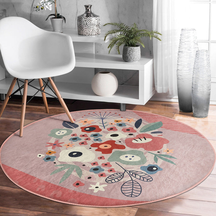 Abstract Round Rug|Non-Slip Round Carpet|Floral Circle Carpet|Abstract Area Rug|Onedraw Floral Home Decor|Decorative Multi-Purpose Mat