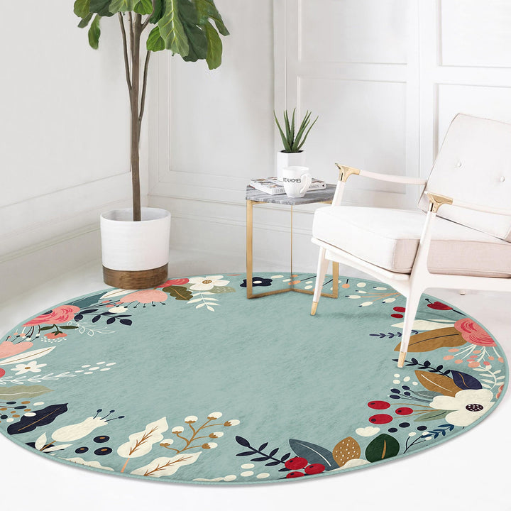 Abstract Round Rug|Non-Slip Round Carpet|Floral Circle Carpet|Abstract Area Rug|Onedraw Floral Home Decor|Decorative Multi-Purpose Mat