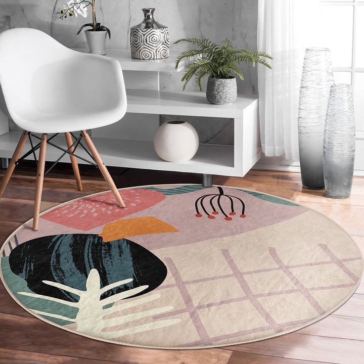 Abstract Round Rug|Non-Slip Round Carpet|Floral Circle Carpet|Abstract Area Rug|Onedraw Woman Face Home Decor|Decorative Multi-Purpose Mat