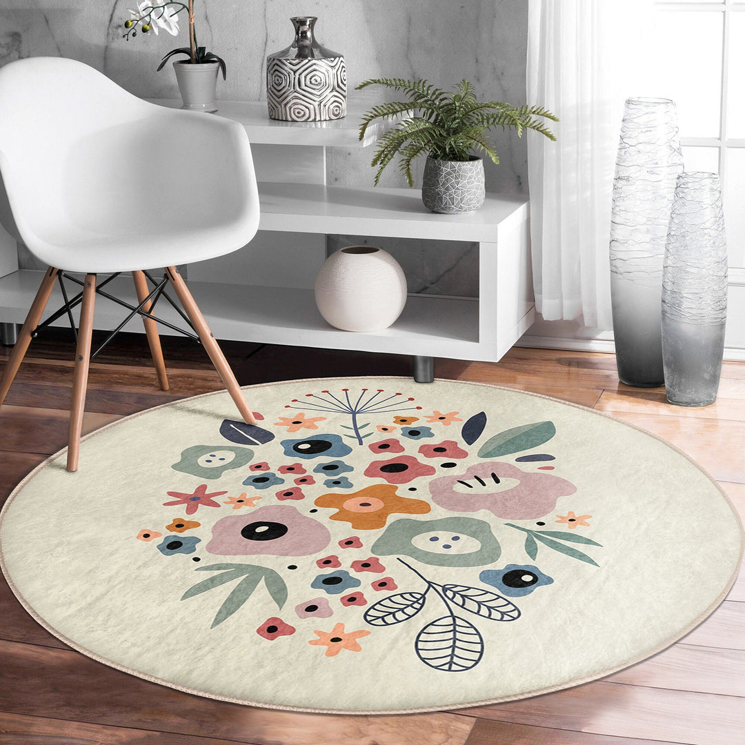 Abstract Round Rug|Non-Slip Round Carpet|Floral Circle Carpet|Abstract Area Rug|Onedraw Woman Face Home Decor|Decorative Multi-Purpose Mat