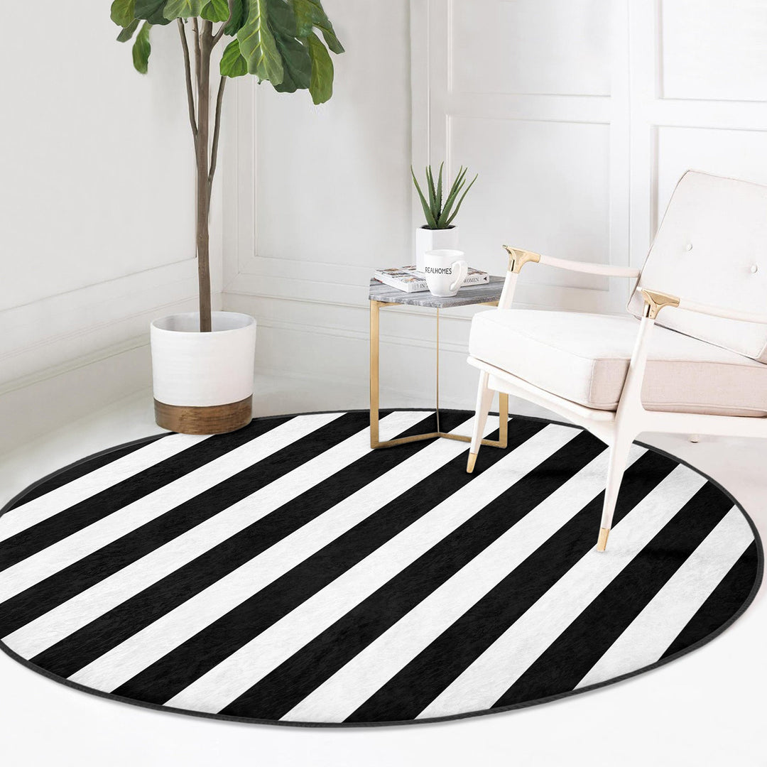 Geometric Round Rug|Non-Slip Round Carpet|Abstract Area Carpet|Abstract Boho Rug|Black White Decor|Decorative Modern Multi-Purpose Mat