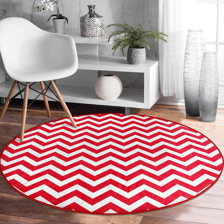 Zigzag Round Rug|Non-Slip Round Carpet|Geometric Circle Carpet|Abstract Area Rug|Zigzag Home Decor|Decorative Farmhouse Multi-Purpose Mat