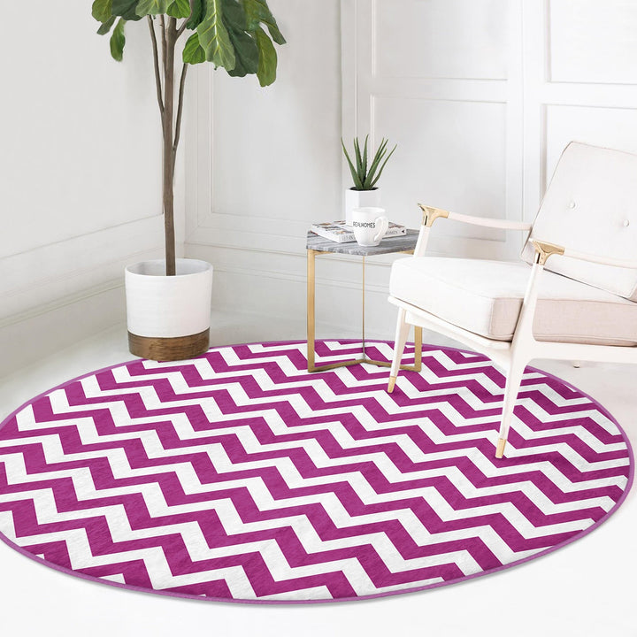 Zigzag Round Rug|Non-Slip Round Carpet|Geometric Circle Carpet|Abstract Area Rug|Zigzag Home Decor|Decorative Farmhouse Multi-Purpose Mat