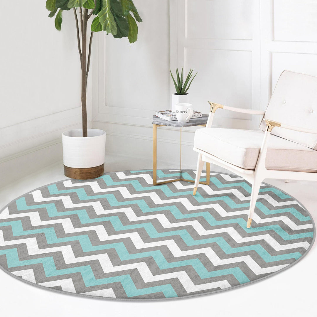 Zigzag Round Rug|Zigzag Home Decor|Non-Slip Round Carpet|Geometric Circle Carpet|Abstract Area Rug|Decorative Farmhouse Multi-Purpose Mat