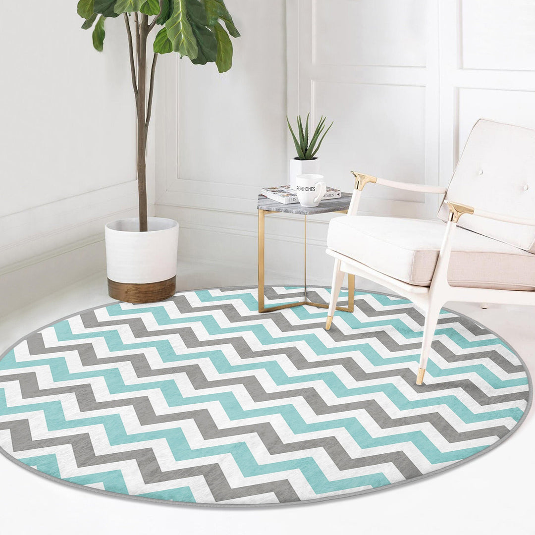 Zigzag Round Rug|Zigzag Home Decor|Non-Slip Round Carpet|Geometric Circle Carpet|Abstract Area Rug|Decorative Farmhouse Multi-Purpose Mat