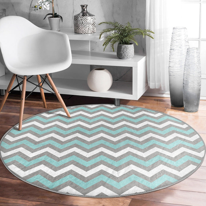 Zigzag Round Rug|Zigzag Home Decor|Non-Slip Round Carpet|Geometric Circle Carpet|Abstract Area Rug|Decorative Farmhouse Multi-Purpose Mat