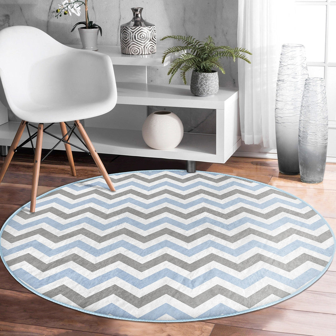 Zigzag Round Rug|Zigzag Home Decor|Non-Slip Round Carpet|Geometric Circle Carpet|Abstract Area Rug|Decorative Farmhouse Multi-Purpose Mat