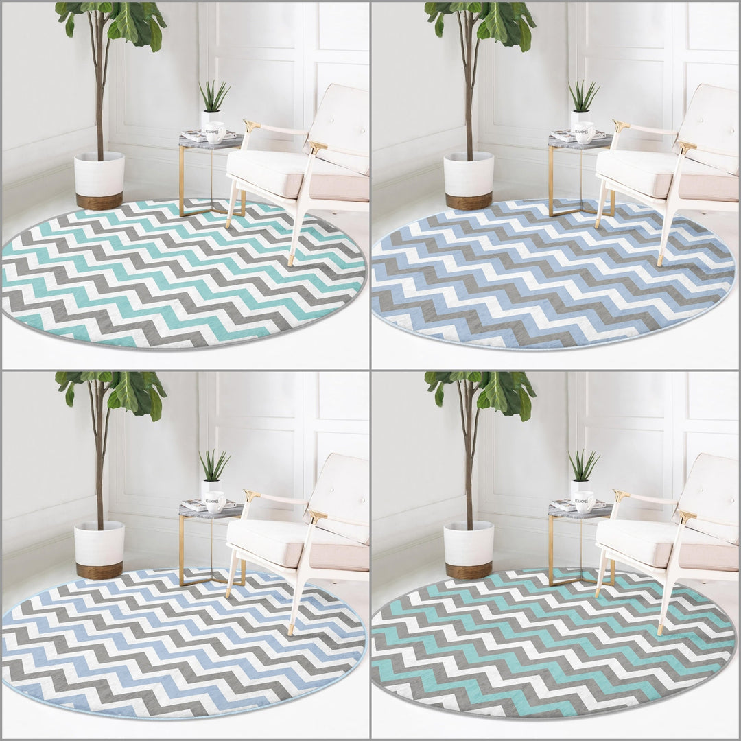 Zigzag Round Rug|Zigzag Home Decor|Non-Slip Round Carpet|Geometric Circle Carpet|Abstract Area Rug|Decorative Farmhouse Multi-Purpose Mat