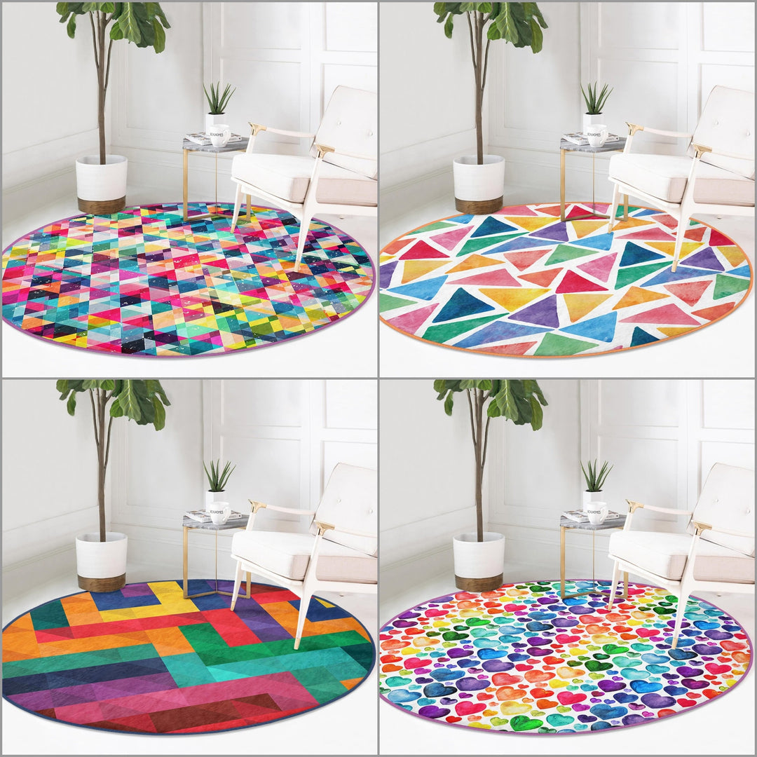 Abstract Round Rug|Non-Slip Round Carpet|Geometric Circle Rug|Abstract Area Rug|Colorful Farmhouse Decor|Decorative Multi-Purpose Mat