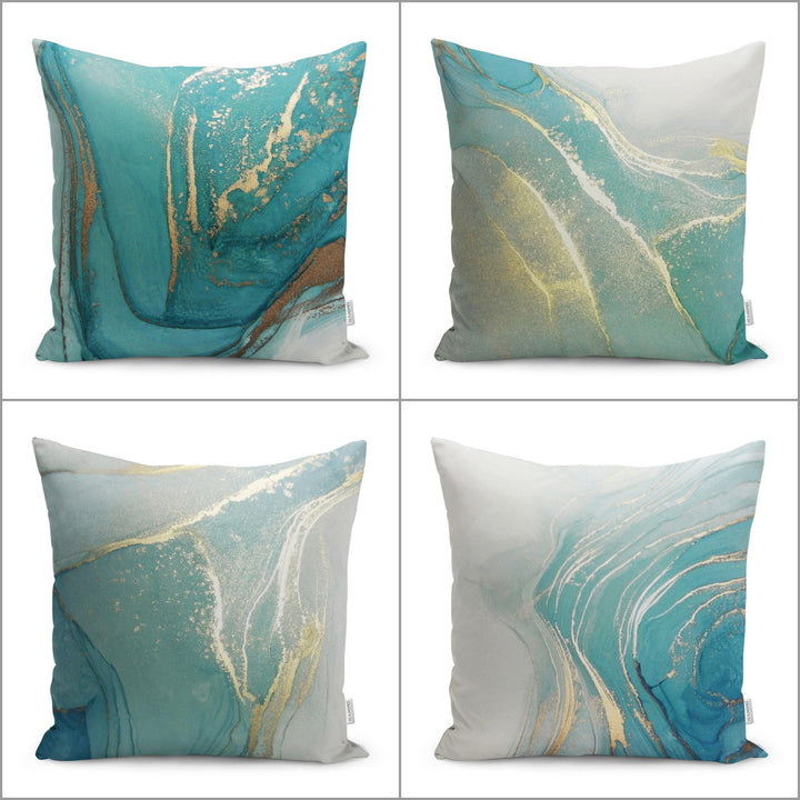 Abstract Pillow Case|Turquoise Cushion Case|Farmhouse Pillowtop|Decorative Housewarming Pillow|Throw Pillowcase|Boho Bedding Cushion Cover