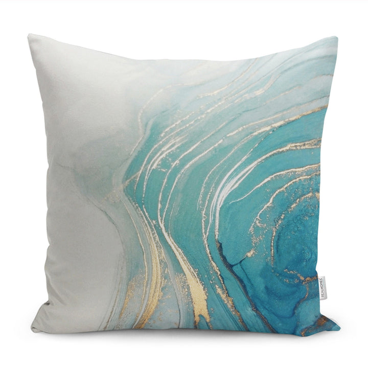 Abstract Pillow Case|Turquoise Cushion Case|Farmhouse Pillowtop|Decorative Housewarming Pillow|Throw Pillowcase|Boho Bedding Cushion Cover