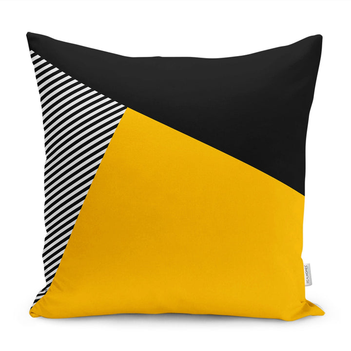 Abstract Pillow Case|Geometric Cushion|Stylish Pillowtop|Decorative Housewarming Pillow|Porch Throw Pillowcase|Yellow Black Gray Cushion