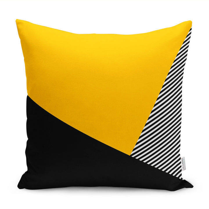 Abstract Pillow Case|Geometric Cushion|Stylish Pillowtop|Decorative Housewarming Pillow|Porch Throw Pillowcase|Yellow Black Gray Cushion