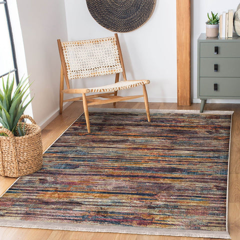 Abstract Area Carpet|Farmhouse Style Rug|Boho Design Rug|Machine-Washable Fringed Non-Slip Mat|Multi-Purpose Anti-Slip Striped Floor Carpet