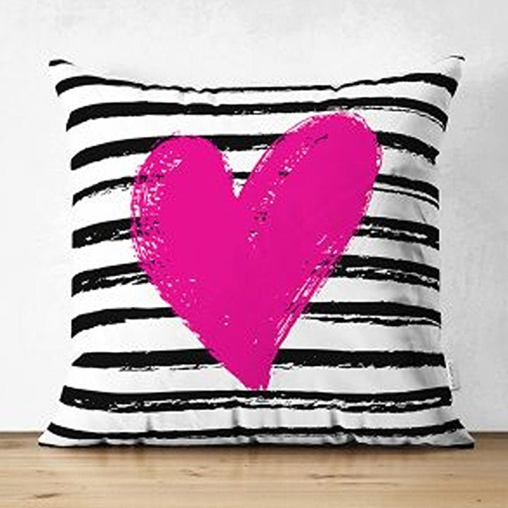 Set of 4 Valentine's Day Pillow Covers|I Love You Print Pillowcase|Pink Heart Cushion Case|Striped Romantic Pillowtop|Love Throw Pillow Case