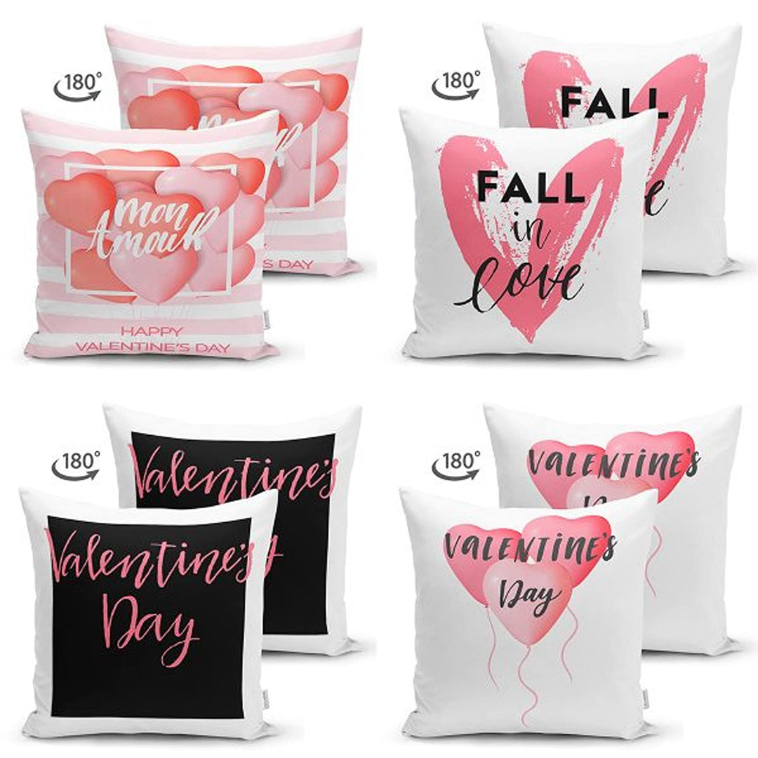 Set of 4 Valentine's Day Pillow Covers|Fall in Love Pillowcase|Pink Heart Cushion Case|Mon Amour Romantic Pillowtop|Love Throw Pillow Case