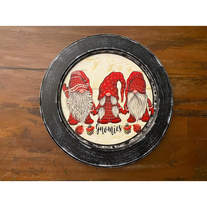 Gnomies Wooden Tray, Coaster Set|Hand Painted Tray|Winter Table Decor|Dwarf Santa Acrylic Paint Plate|Round Serving Tray|Xmas Gift for Her