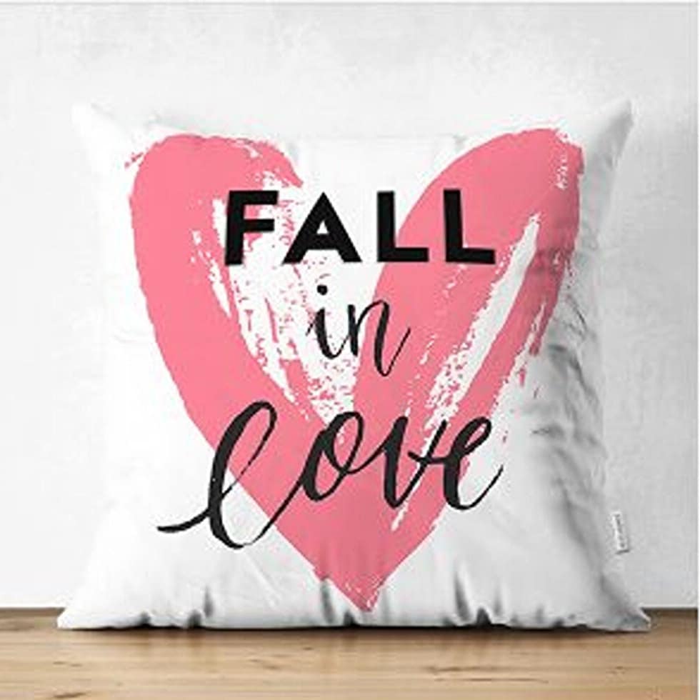 Set of 4 Valentine's Day Pillow Covers|Fall in Love Pillowcase|Pink Heart Cushion Case|Mon Amour Romantic Pillowtop|Love Throw Pillow Case