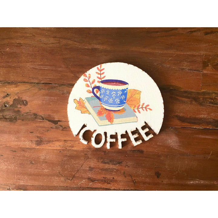 Wooden Coffee Serving Tray Set of 2|Fall Trend Coaster|Coffee Service Board|Coffee Time Tea Plate|Dry Leaves Print Housewarming Gift Idea