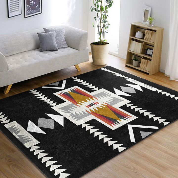 Rug Design Carpet|Aztec Fringed Anti-Slip Floor Mat|Southwestern Rug|Rustic Pattern Machine-Washable Non-Slip Carpet|Ethnic Geometric Decor