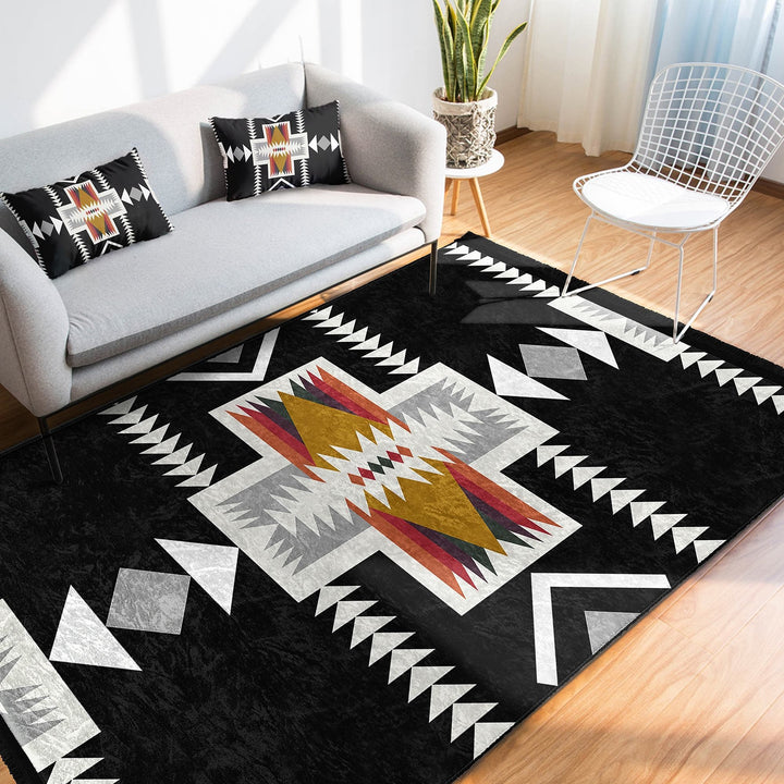 Rug Design Carpet|Aztec Fringed Anti-Slip Floor Mat|Southwestern Rug|Rustic Pattern Machine-Washable Non-Slip Carpet|Ethnic Geometric Decor