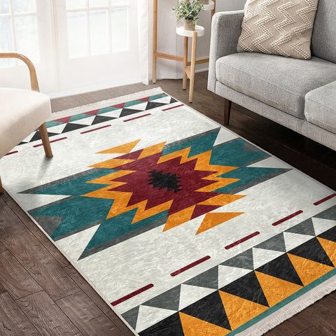 Terracotta Area Rug Black Southwestern Carpet Aztec Anti Slip Rug