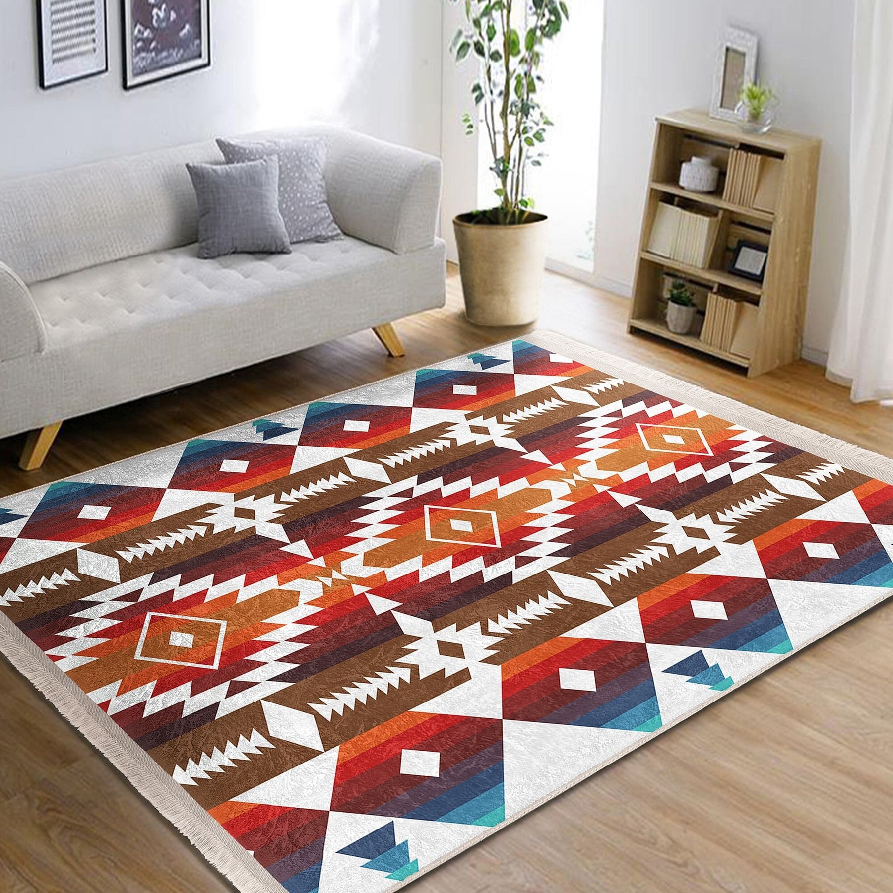 Terracotta Area Rug Black Southwestern Carpet Aztec Anti Slip Rug