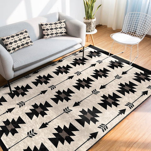 Terracotta Area Rug Black Southwestern Carpet Aztec Anti Slip Rug