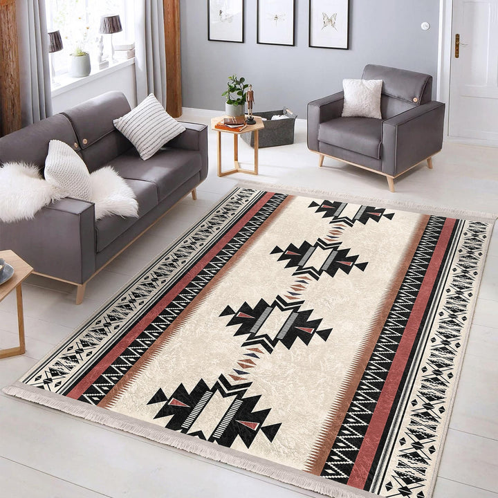 Rug Design Carpet|Ethnic Geometric Rug|Southwestern Carpet|Aztec Print Fringed Farmhouse Floor Covering|Rustic Machine-Washable Non-Slip Mat