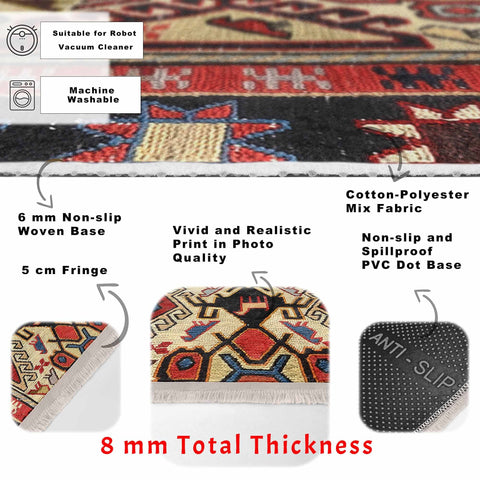 Rug Design Carpet|Ethnic Geometric Rug|Kilim Pattern Carpet|Aztec Print Fringed Floor Covering|Rustic Pattern Machine-Washable Non-Slip Mat