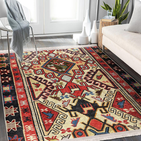 Rug Design Carpet|Ethnic Geometric Rug|Kilim Pattern Carpet|Aztec Print Fringed Floor Covering|Rustic Pattern Machine-Washable Non-Slip Mat