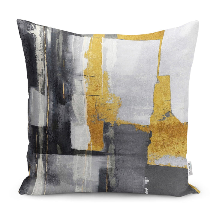 Abstract Pillow Case|Gray Yellow Cushion|Farmhouse Pillowtop|Decorative Housewarming Pillow|Outdoor Throw Pillowcase|Bedding Cushion Cover