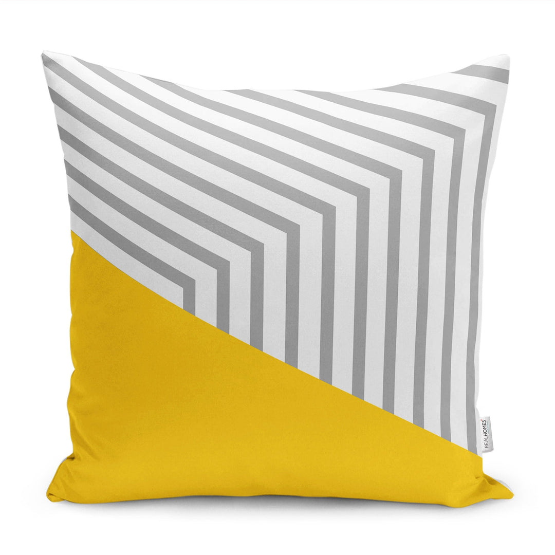 Abstract Pillow Case|Geometric Cushion|Stylish Pillowtop|Decorative Housewarming Pillow|Porch Throw Pillowcase|Yellow Black Gray Cushion