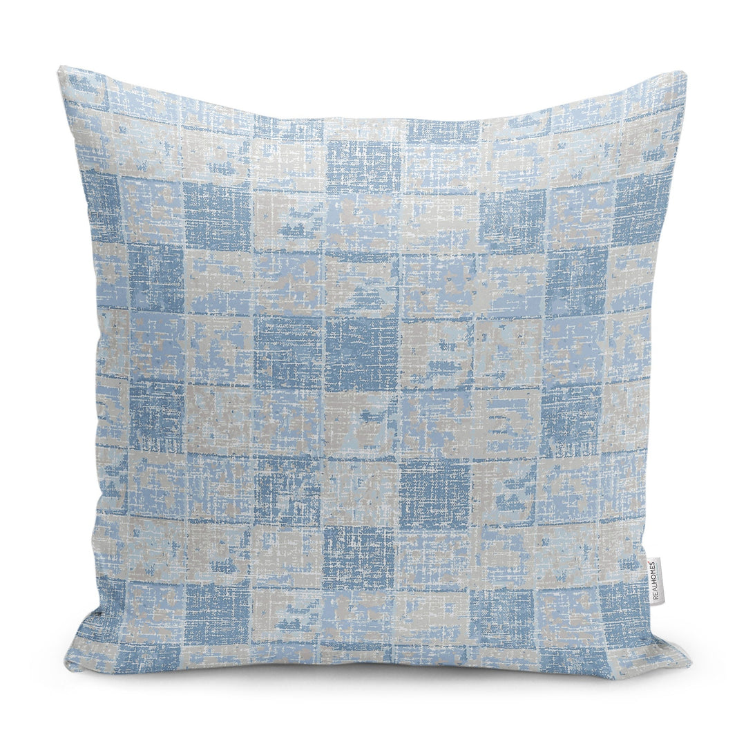 Abstract Pillow Case|Blue Gray Cushion|Boho Cushion Cover|Farmhouse Pillowtop|Decorative Housewarming Pillow|Outdoor Throw Pillowcase