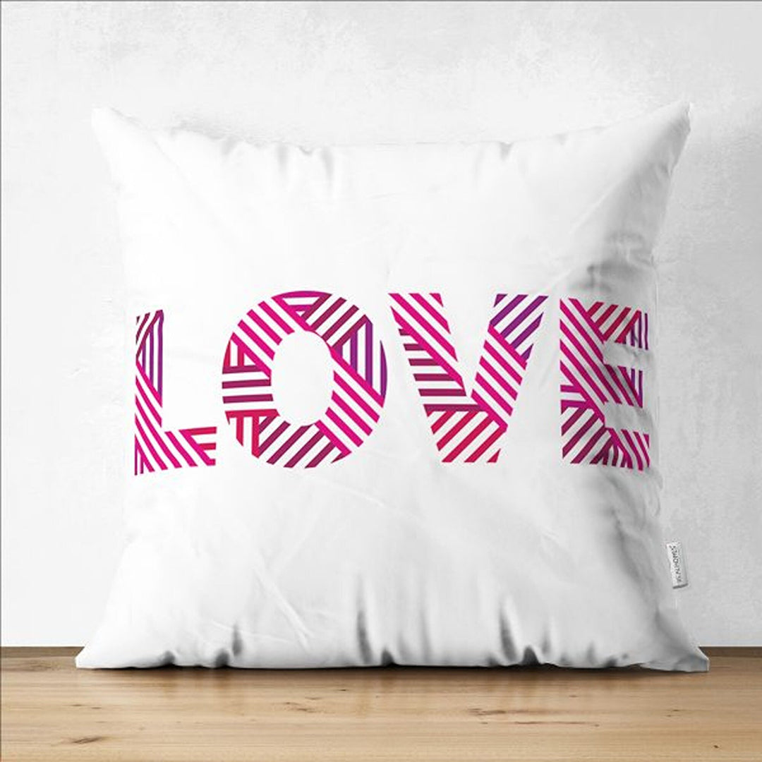 Love Pillow Cover|Happy Pillowcase|Striped Heart Pillow|Valentine's Day Gift|Love Print Cushion|Best Gift for Wife|Valentine Pillowtop