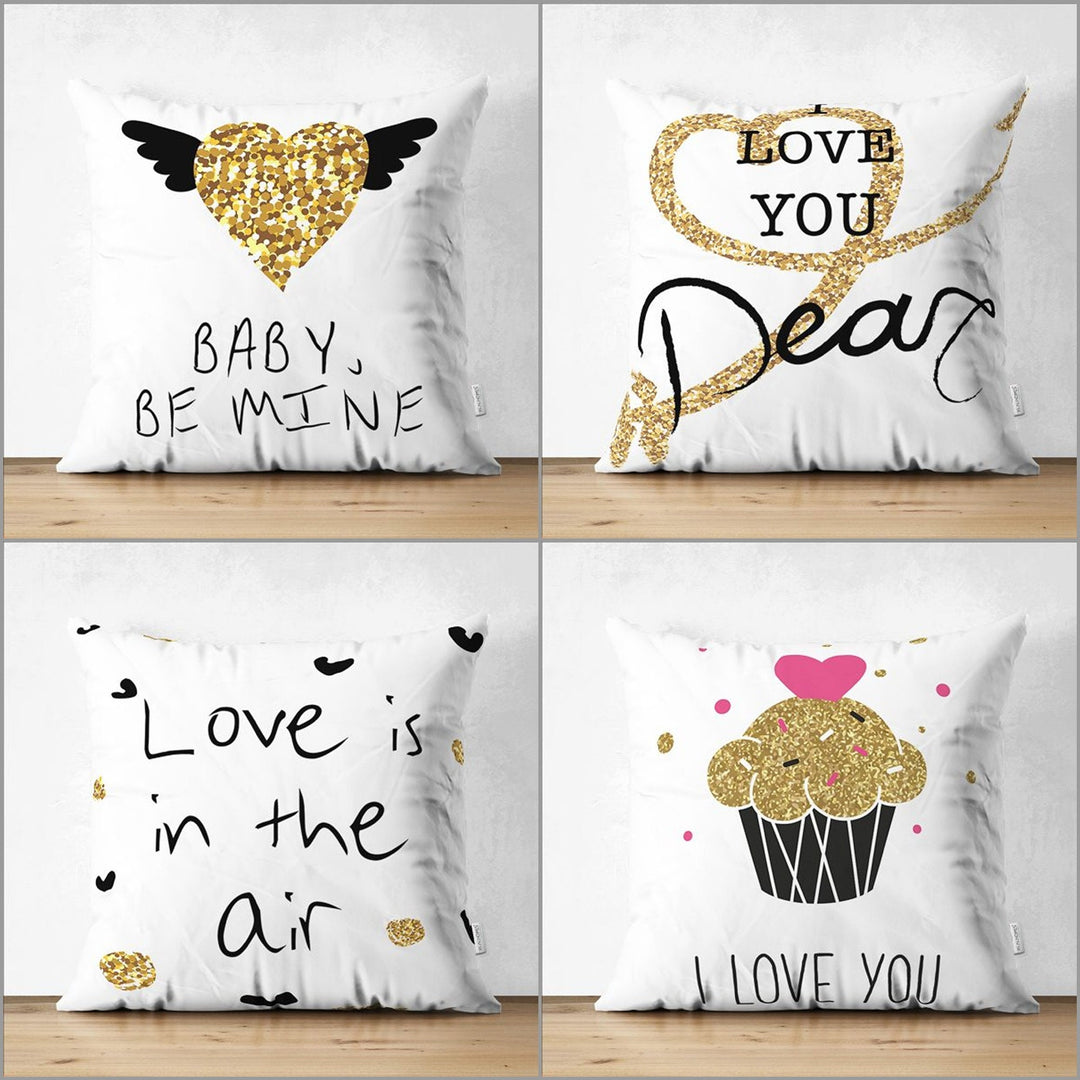 Love Pillow Cover|Gold Heart Cushion|Love is in the Air|Valentine's Day Gift|Baby Be Mine Cushion Cover|Cupcake Print Valentine Pillowtop