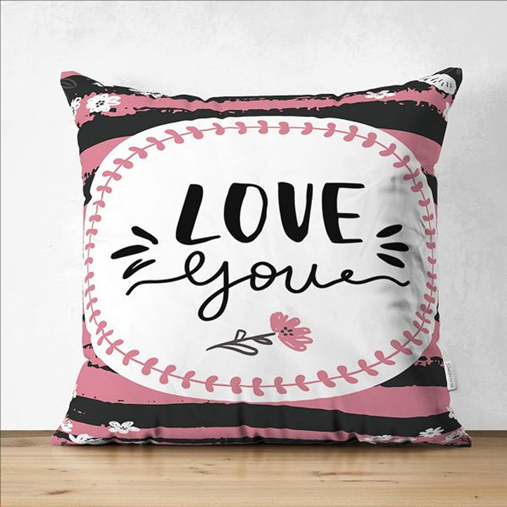 Love Pillow Cover|With Love Pillowcase|Heart Cushion Case|Valentine's Day Gift|Striped Cushion Cover|Gift for Sweetheart|Valentine Pillowtop