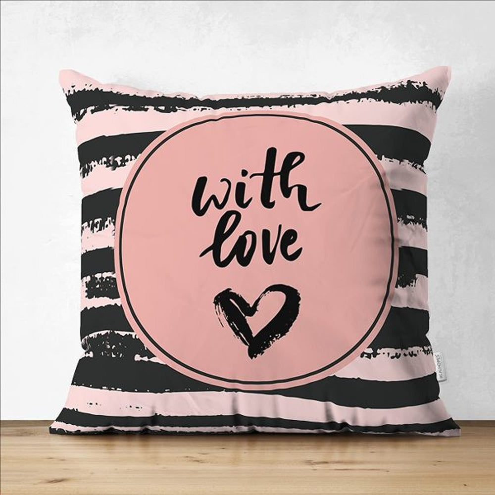 Love Pillow Cover|With Love Pillowcase|Heart Cushion Case|Valentine's Day Gift|Striped Cushion Cover|Gift for Sweetheart|Valentine Pillowtop