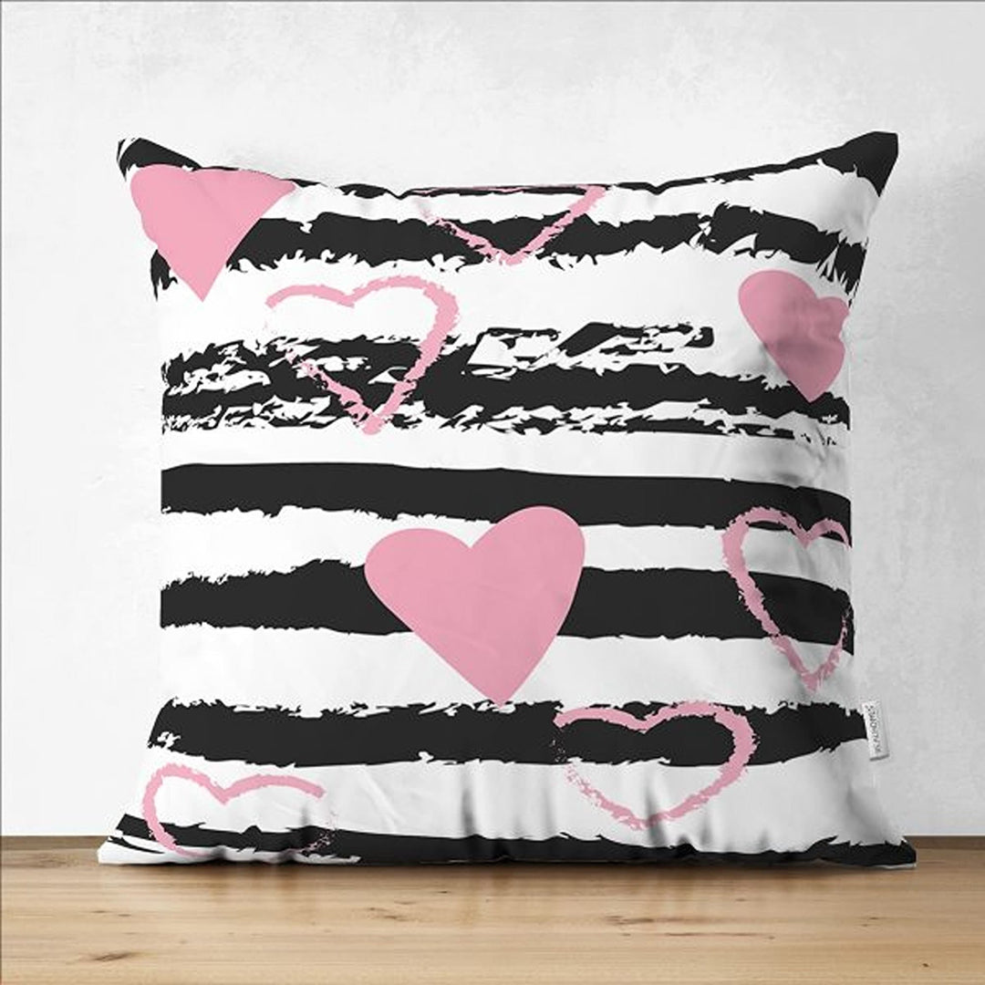 Love Pillow Cover|With Love Pillowcase|Heart Cushion Case|Valentine's Day Gift|Striped Cushion Cover|Gift for Sweetheart|Valentine Pillowtop