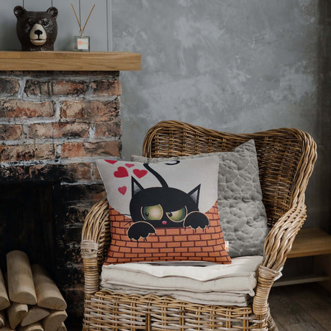 Cute Cats Pillow Cover|Decorative Gobelin Tapestry Pillowcase|Authentic Woven Throw Pillow Top|Outdoor Cushion Case|Black Cat Home Decor