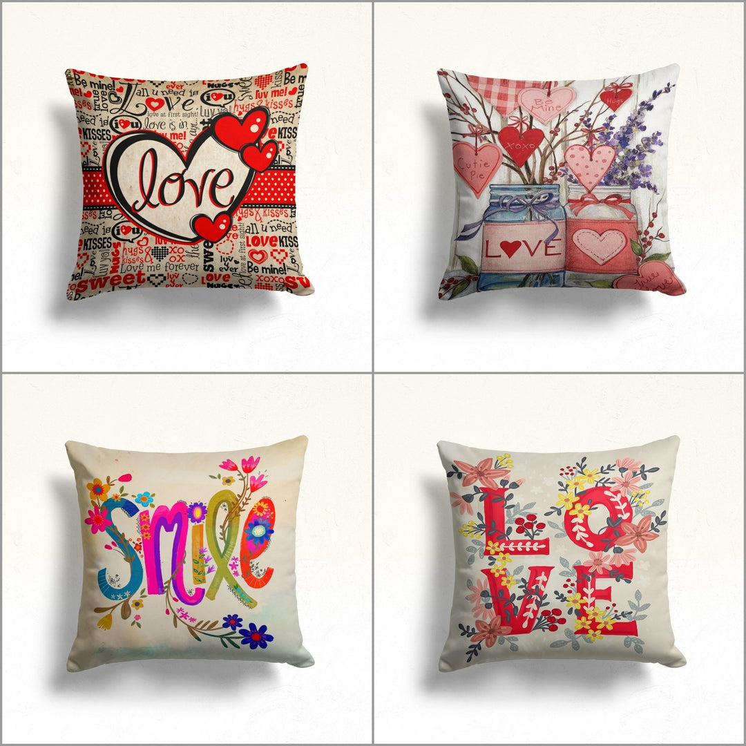 Love Throw Pillow Cover|Smile Print Valentine's Day Pillowcase|Romantic Home Decor|Floral Cushion Case|Best Gift for Wife|February 14 Pillow