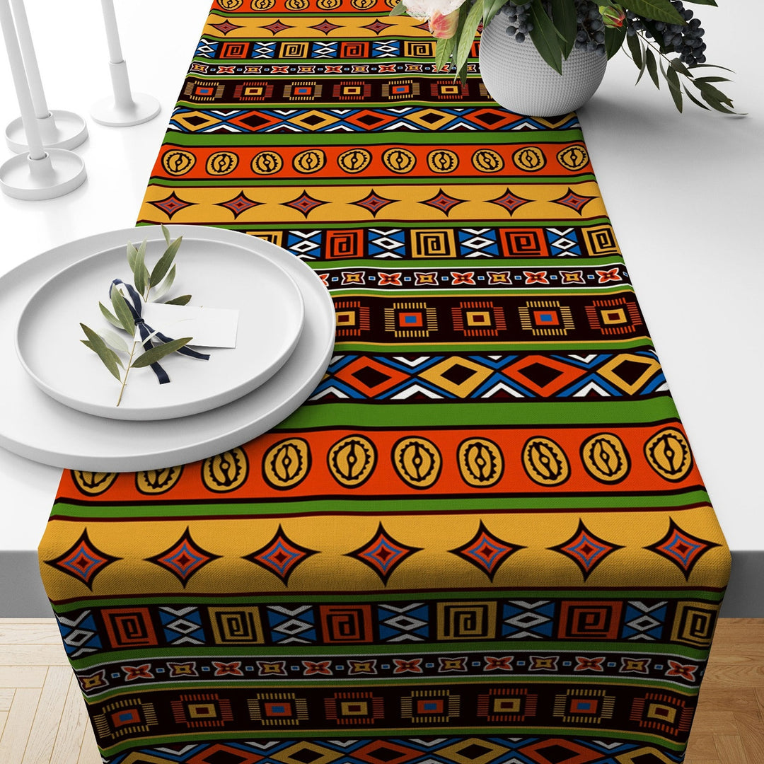 Tribal Table Runner|Terracotta Southwestern Table Top|Rug Design Decor|Authentic Ethnic Rug Tabletop|Farmhouse Style Geometric Tablecloth