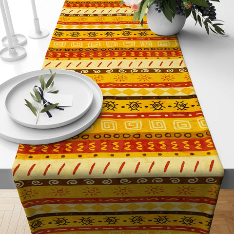 Tribal Table Runner|Terracotta Southwestern Table Top|Rug Design Decor|Authentic Ethnic Rug Tabletop|Farmhouse Style Geometric Tablecloth