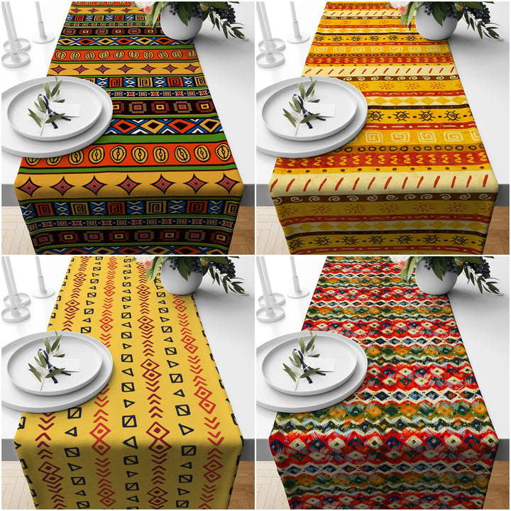 Tribal Table Runner|Terracotta Southwestern Table Top|Rug Design Decor|Authentic Ethnic Rug Tabletop|Farmhouse Style Geometric Tablecloth