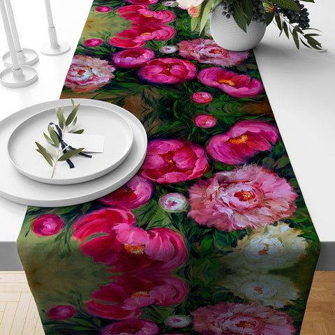 Floral Table Runner|Summer Trend Tablecloth|Rose Home Decor|Housewarming Rectangle Runner|Farmhouse Style Floral Pink Poppy Print Tabletop