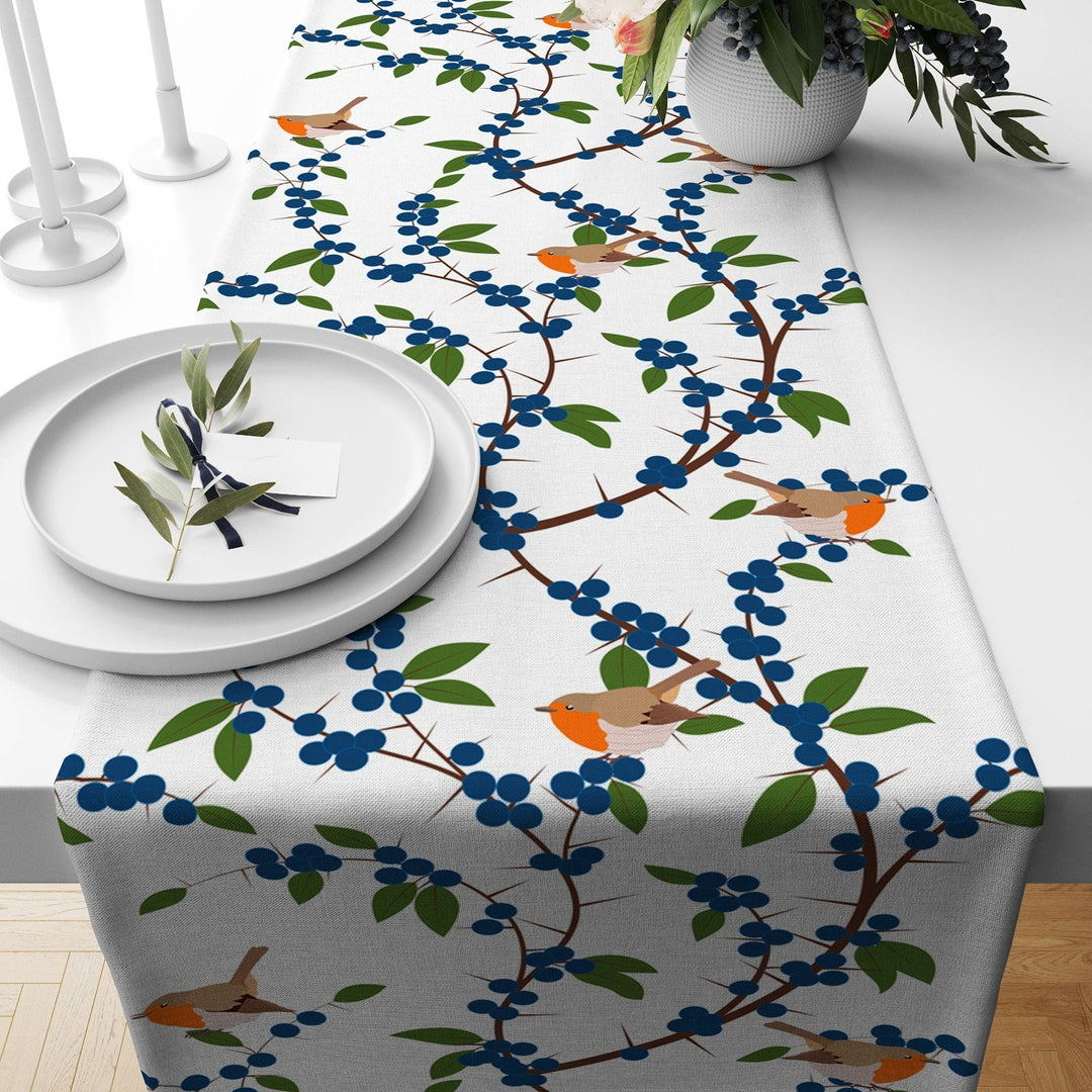 Floral Bird Runner|Summer Trend Tablecloth|Butterfly Home Decor|Housewarming Rectangle Runner|Farmhouse Style Decorative Floral Tabletop