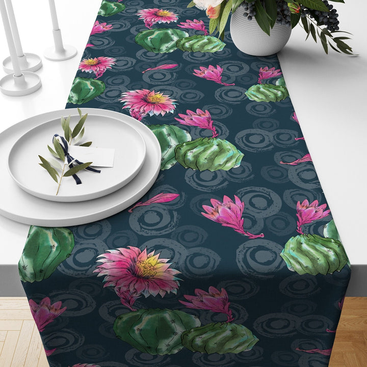 Cactus Table Runner|Plant Print Tabletop|Floral Cactus Kitchen Decor|Housewarming Rectangle Runner|Farmhouse Style Succulent Tablecloth