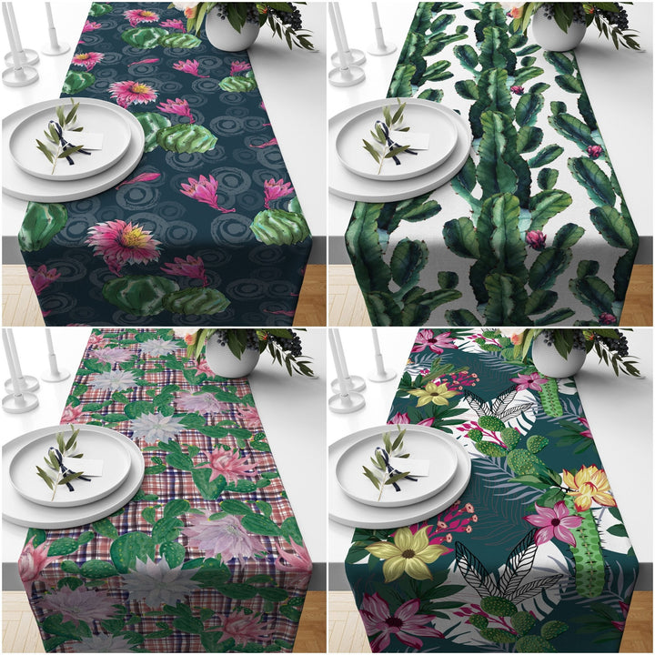 Cactus Table Runner|Plant Print Tabletop|Floral Cactus Kitchen Decor|Housewarming Rectangle Runner|Farmhouse Style Succulent Tablecloth